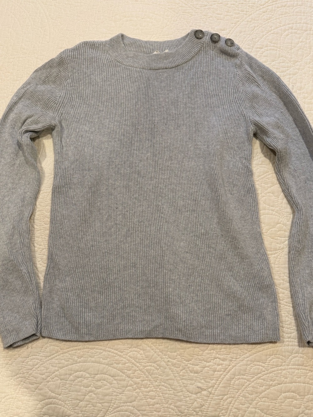 GAP Women's Light Gray Ribbed Button-Shoulder Sweater